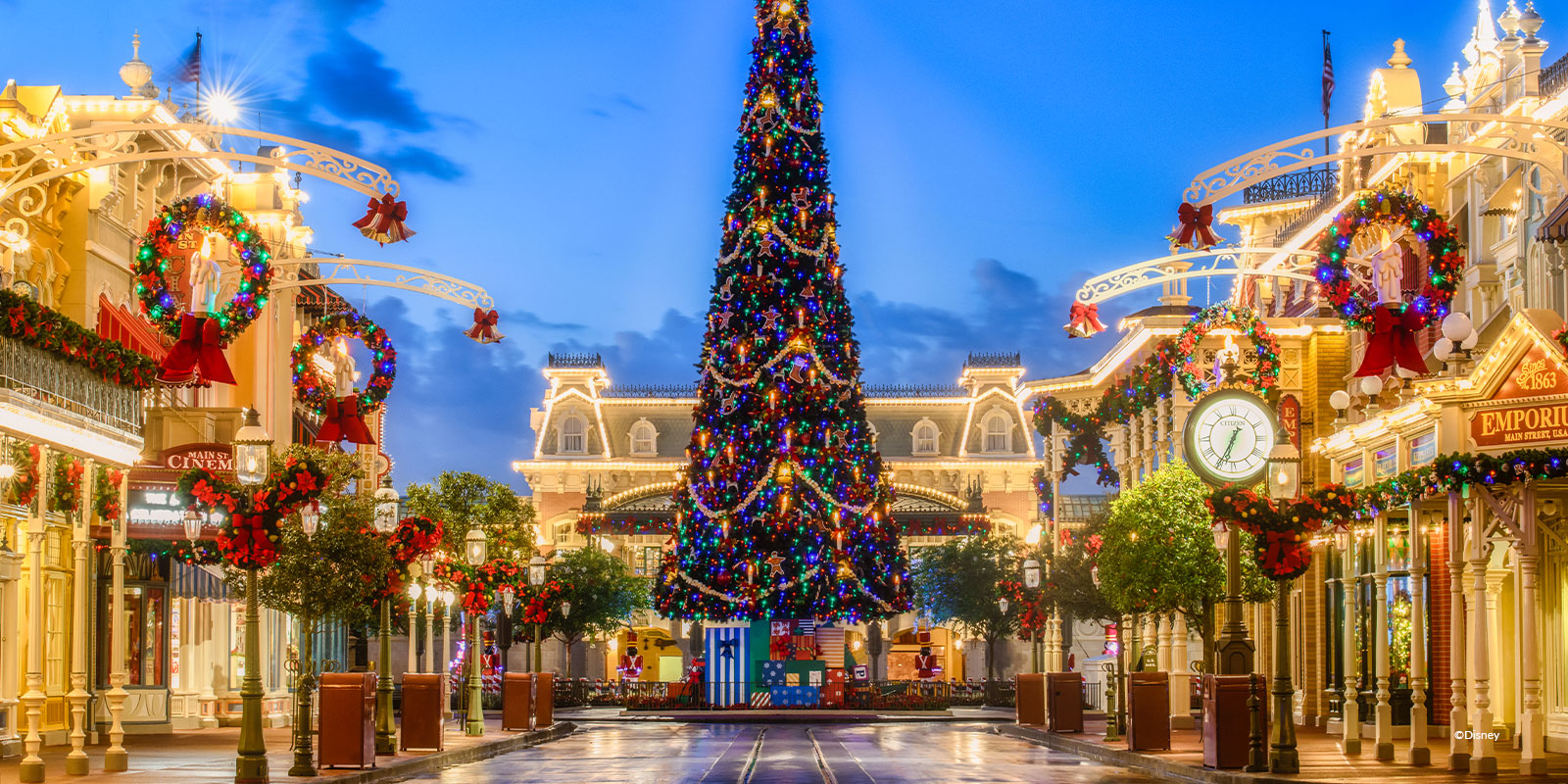 Magic Kingdom Main Street with Christmas tree